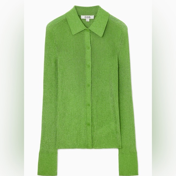 COS Ribbed Need Green Button-Up Top - Picture 2 of 2